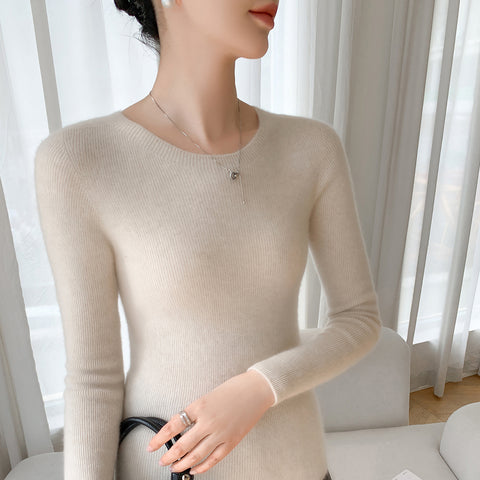 100% Cashmere Boat Neck Sweater Slim Fit Ribbed Knit Soft Pullover Top