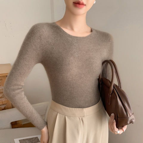100% Cashmere Boat Neck Sweater Slim Fit Ribbed Knit Soft Pullover Top