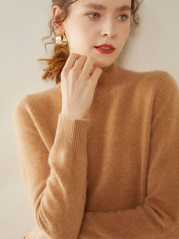 100% Cashmere Turtleneck Soft Warm Fine Knit Pullover Sweater with Ribbed Trim