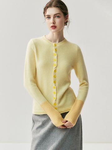 Women’s Contrast Trim Button-Up Knit Color Block Cardigan Sweater