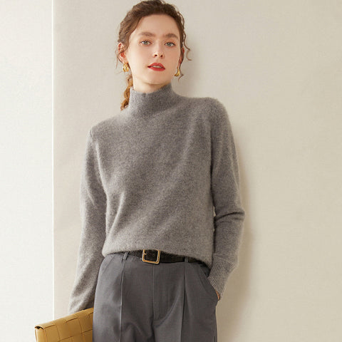 100% Cashmere Turtleneck Soft Warm Fine Knit Pullover Sweater with Ribbed Trim