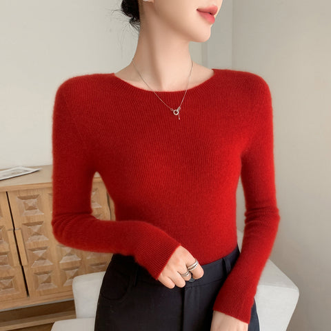 100% Cashmere Boat Neck Sweater Slim Fit Ribbed Knit Soft Pullover Top