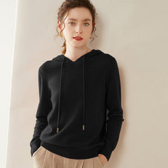 Women’s 100% Cashmere Knit Fit Pullover Sweater Knit Hoodie with Drawstring
