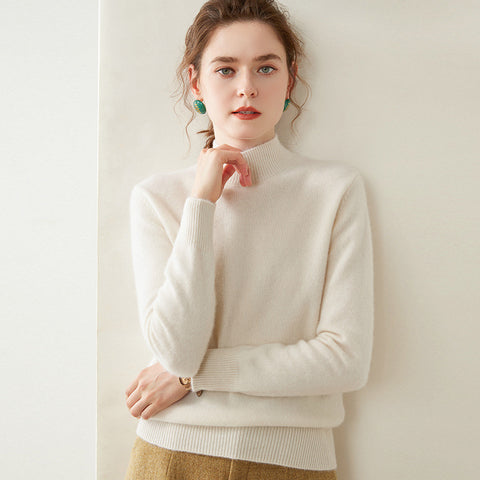 100% Cashmere Turtleneck Soft Warm Fine Knit Pullover Sweater with Ribbed Trim