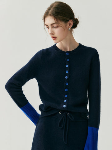 Women’s Contrast Trim Button-Up Knit Color Block Cardigan Sweater