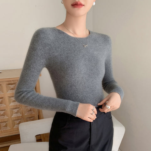 100% Cashmere Boat Neck Sweater Slim Fit Ribbed Knit Soft Pullover Top