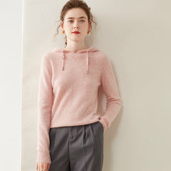 Women’s 100% Cashmere Knit Fit Pullover Sweater Knit Hoodie with Drawstring