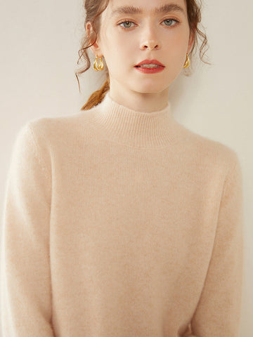 100% Cashmere Turtleneck Soft Warm Fine Knit Pullover Sweater with Ribbed Trim