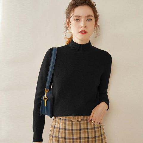 100% Cashmere Turtleneck Soft Warm Fine Knit Pullover Sweater with Ribbed Trim