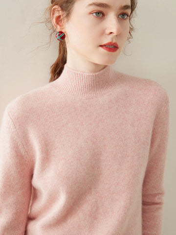 100% Cashmere Turtleneck Soft Warm Fine Knit Pullover Sweater with Ribbed Trim