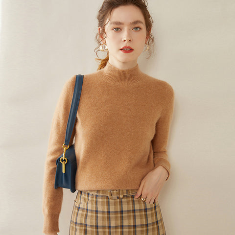 100% Cashmere Turtleneck Soft Warm Fine Knit Pullover Sweater with Ribbed Trim