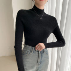 100% Cashmere Mock Neck Slim Fit Ribbed Knit Soft Pullover Top Sweater