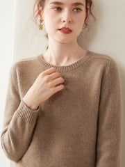 Women’s 100% Cashmere Crew Neck Knit Relaxed Fit Soft Warm Pullover Sweater