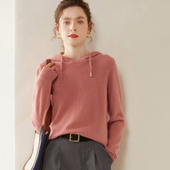 Women’s 100% Cashmere Knit Fit Pullover Sweater Knit Hoodie with Drawstring