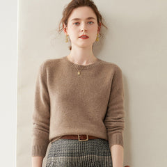 Women’s 100% Cashmere Crew Neck Knit Relaxed Fit Soft Warm Pullover Sweater