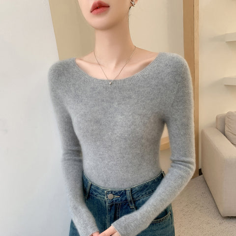 100% Cashmere Boat Neck Sweater Slim Fit Ribbed Knit Soft Pullover Top