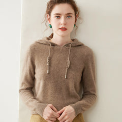 Women’s 100% Cashmere Knit Fit Pullover Sweater Knit Hoodie with Drawstring