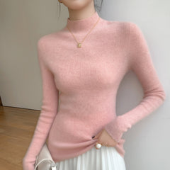 100% Cashmere Mock Neck Slim Fit Ribbed Knit Soft Pullover Top Sweater