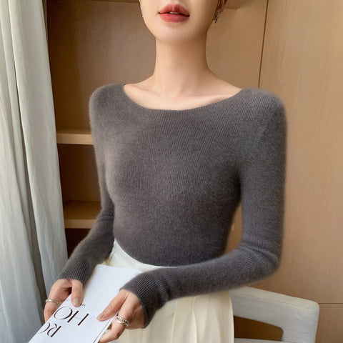 100% Cashmere Boat Neck Sweater Slim Fit Ribbed Knit Soft Pullover Top