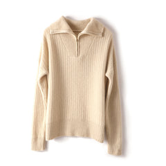 100% Cashmere Turtleneck Zip Half Open Collar Cashmere Sweater