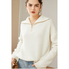 100% Cashmere Turtleneck Zip Half Open Collar Cashmere Sweater