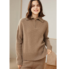 100% Cashmere Turtleneck Zip Half Open Collar Cashmere Sweater