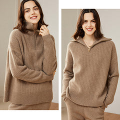 100% Cashmere Turtleneck Zip Half Open Collar Cashmere Sweater