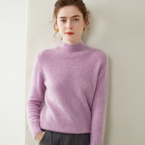 100% Cashmere Turtleneck Soft Warm Fine Knit Pullover Sweater with Ribbed Trim
