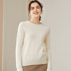 Soft Luxury Knit Lace-Yoke Sweater 100% Pure Cashmere Sweater
