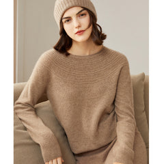 Soft Luxury Knit Lace-Yoke Sweater 100% Pure Cashmere Sweater