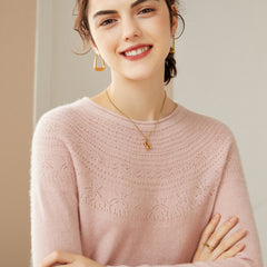 Soft Luxury Knit Lace-Yoke Sweater 100% Pure Cashmere Sweater