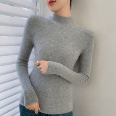 100% Cashmere Mock Neck Slim Fit Ribbed Knit Soft Pullover Top Sweater