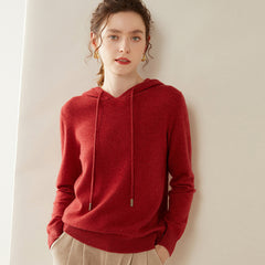 Women’s 100% Cashmere Knit Fit Pullover Sweater Knit Hoodie with Drawstring