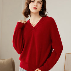 Women’s 100% Cashmere V-Neck Loose Pullover Knit Sweater