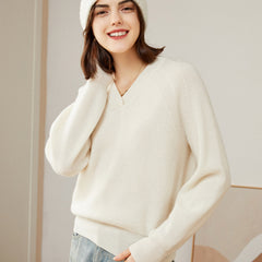 Women’s 100% Cashmere V-Neck Loose Pullover Knit Sweater
