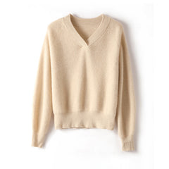 Women’s 100% Cashmere V-Neck Loose Pullover Knit Sweater