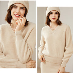 Women’s 100% Cashmere V-Neck Loose Pullover Knit Sweater