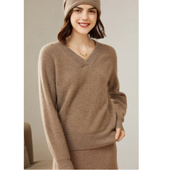 Women’s 100% Cashmere V-Neck Loose Pullover Knit Sweater