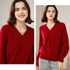 Women’s 100% Cashmere V-Neck Loose Pullover Knit Sweater