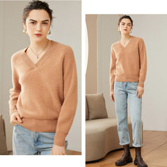 Women’s 100% Cashmere V-Neck Loose Pullover Knit Sweater