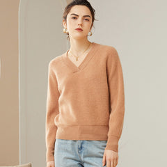Women’s 100% Cashmere V-Neck Loose Pullover Knit Sweater