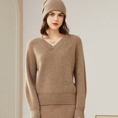 Women’s 100% Cashmere V-Neck Loose Pullover Knit Sweater