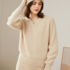 Women’s 100% Cashmere V-Neck Loose Pullover Knit Sweater