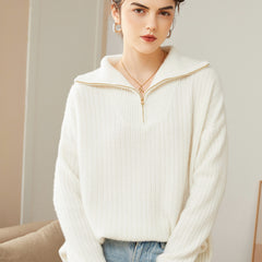 100% Cashmere Turtleneck Zip Half Open Collar Cashmere Sweater