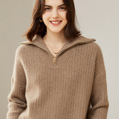 100% Cashmere Turtleneck Zip Half Open Collar Cashmere Sweater