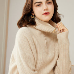 100% Cashmere Turtleneck Zip Half Open Collar Cashmere Sweater
