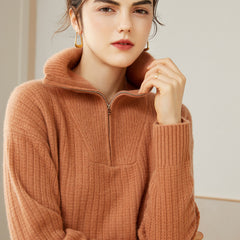 100% Cashmere Turtleneck Zip Half Open Collar Cashmere Sweater