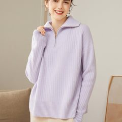 100% Cashmere Turtleneck Zip Half Open Collar Cashmere Sweater