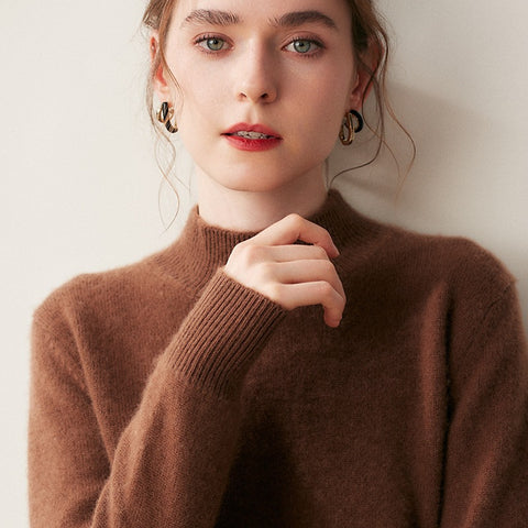 100% Cashmere Turtleneck Soft Warm Fine Knit Pullover Sweater with Ribbed Trim