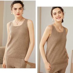 Pure Cashmere Ribbed Tank Top Square Neck Sleeveless Camisole